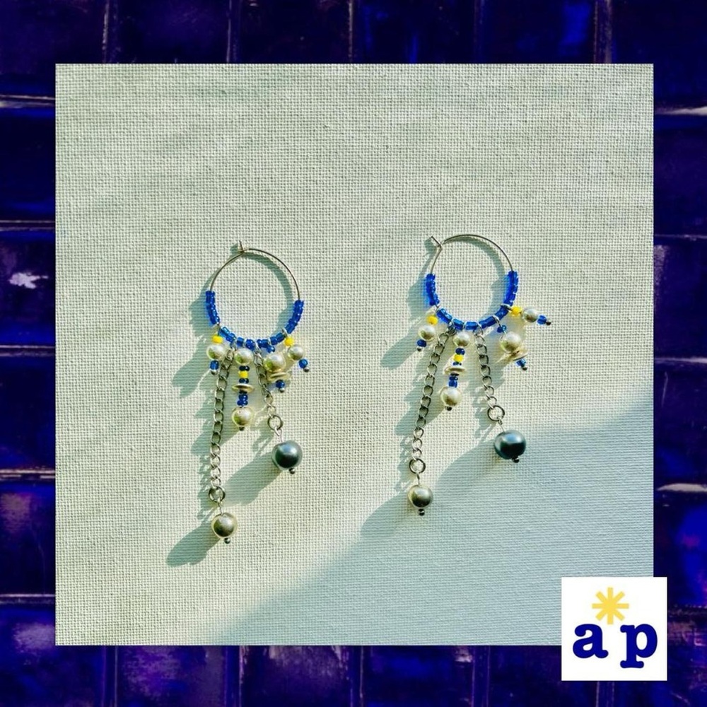 AP Beaded Hoop Earrings with Pearls